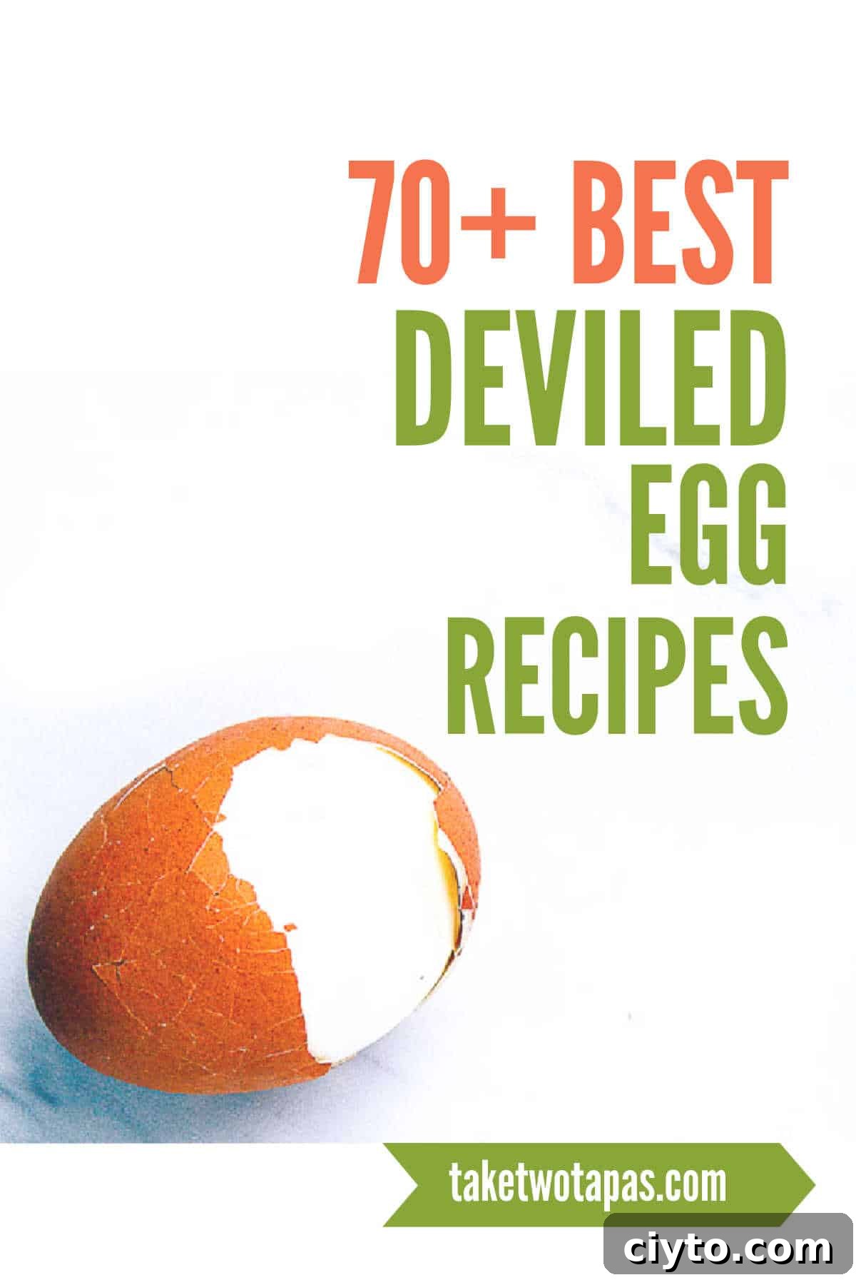 Classic Deviled Eggs Recipe for Parties and Holidays 10 peeled egg on marble with text "70+ deviled egg recipes"
