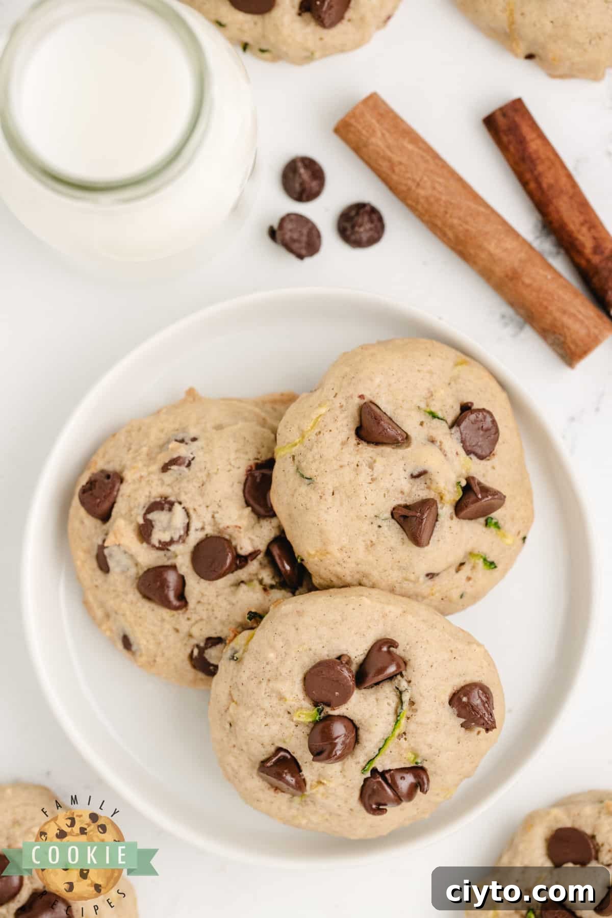 Chewy Zucchini Chocolate Chip Cookie Recipe 8 Plate of zucchini chocolate chip cookies.
