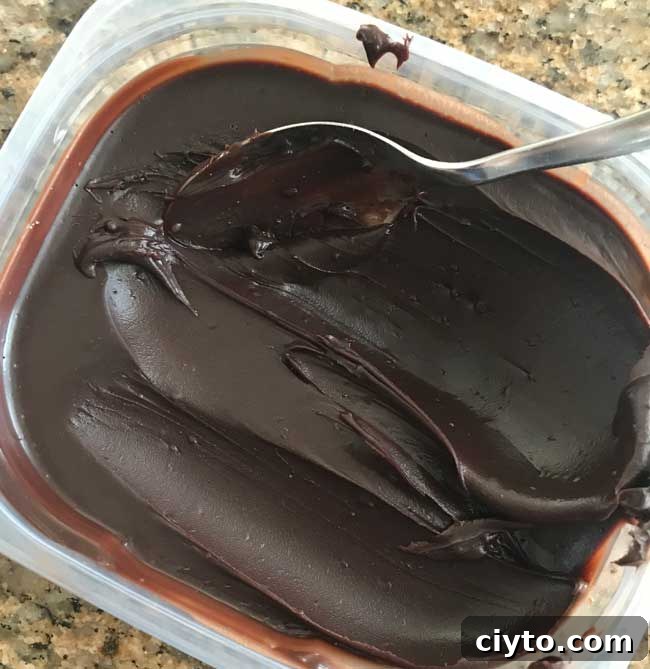 Close-up of whipped topping and fudge drizzle on pie