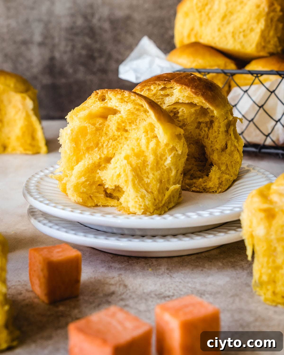 Fluffy inside of thanksgiving sweet potato rolls.