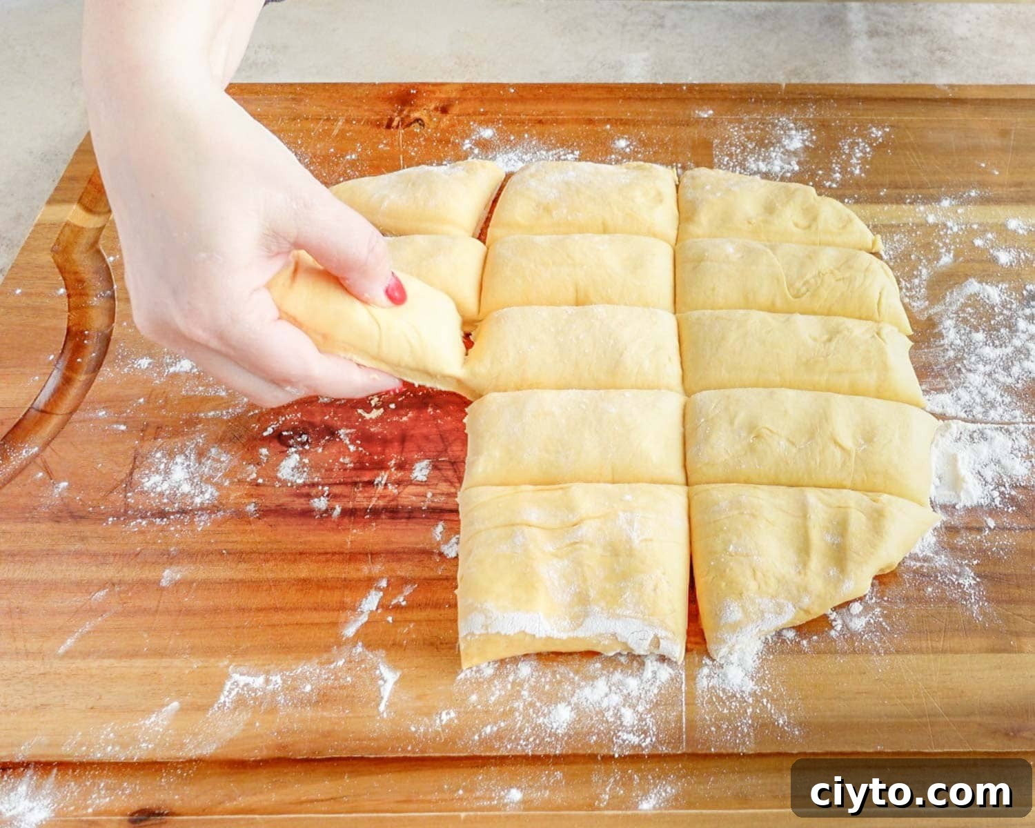 Cut dough into 15 pieces.
