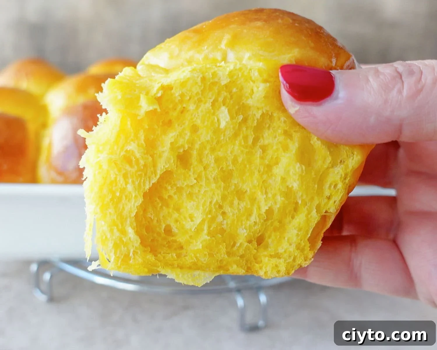 Freshly baked sweet potato roll.
