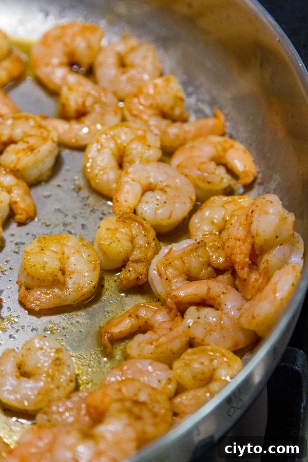 seared Cajun shrimp in the pan