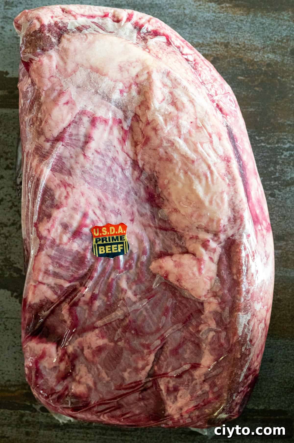 USDA prime brisket in packaging.