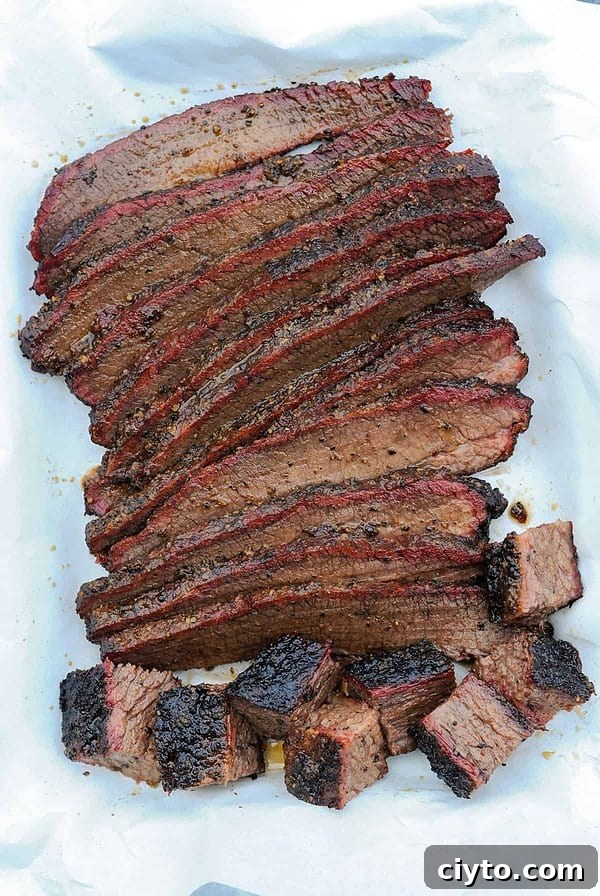 sliced hot and fast brisket.