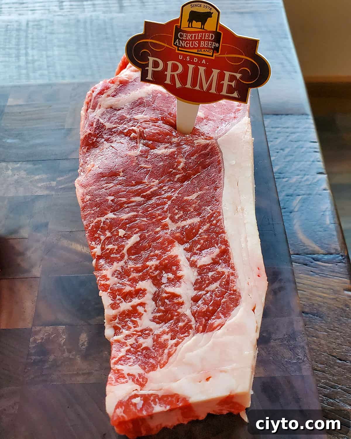 Certified Angus Beef brand prime ribeye with abundant marbling.