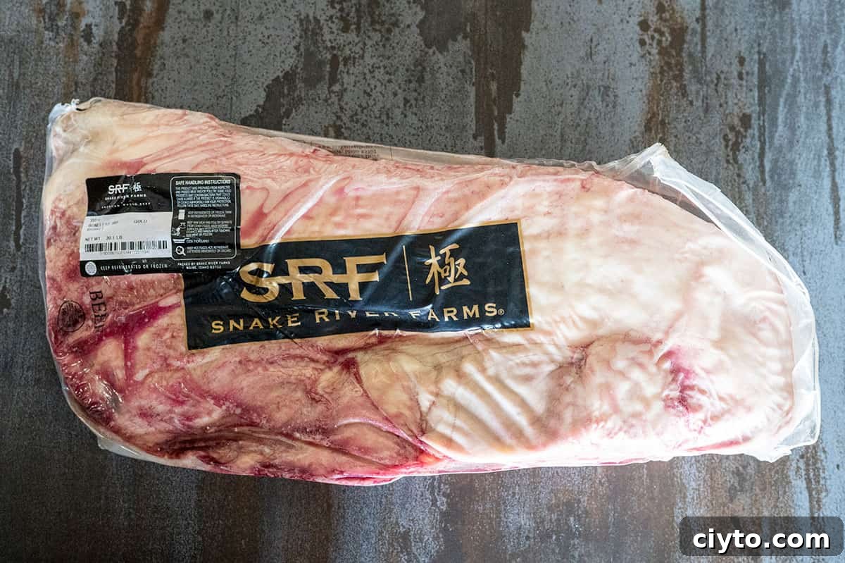 Snake River Farms Wagyu Gold brisket in packaging (fat side)