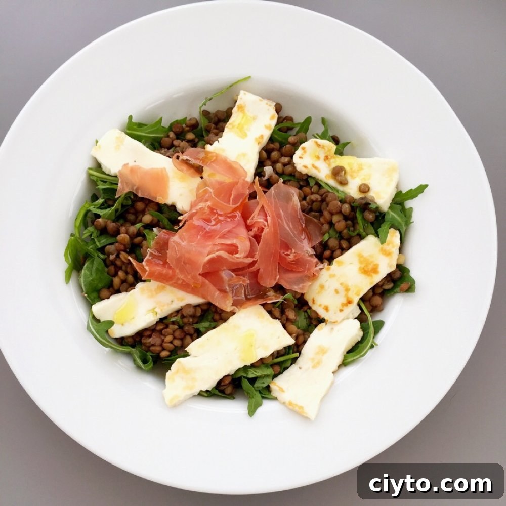 Lentil Salad with Crispy Halloumi and Prosciutto 2 salad with lentils, halloumi and prosciutto