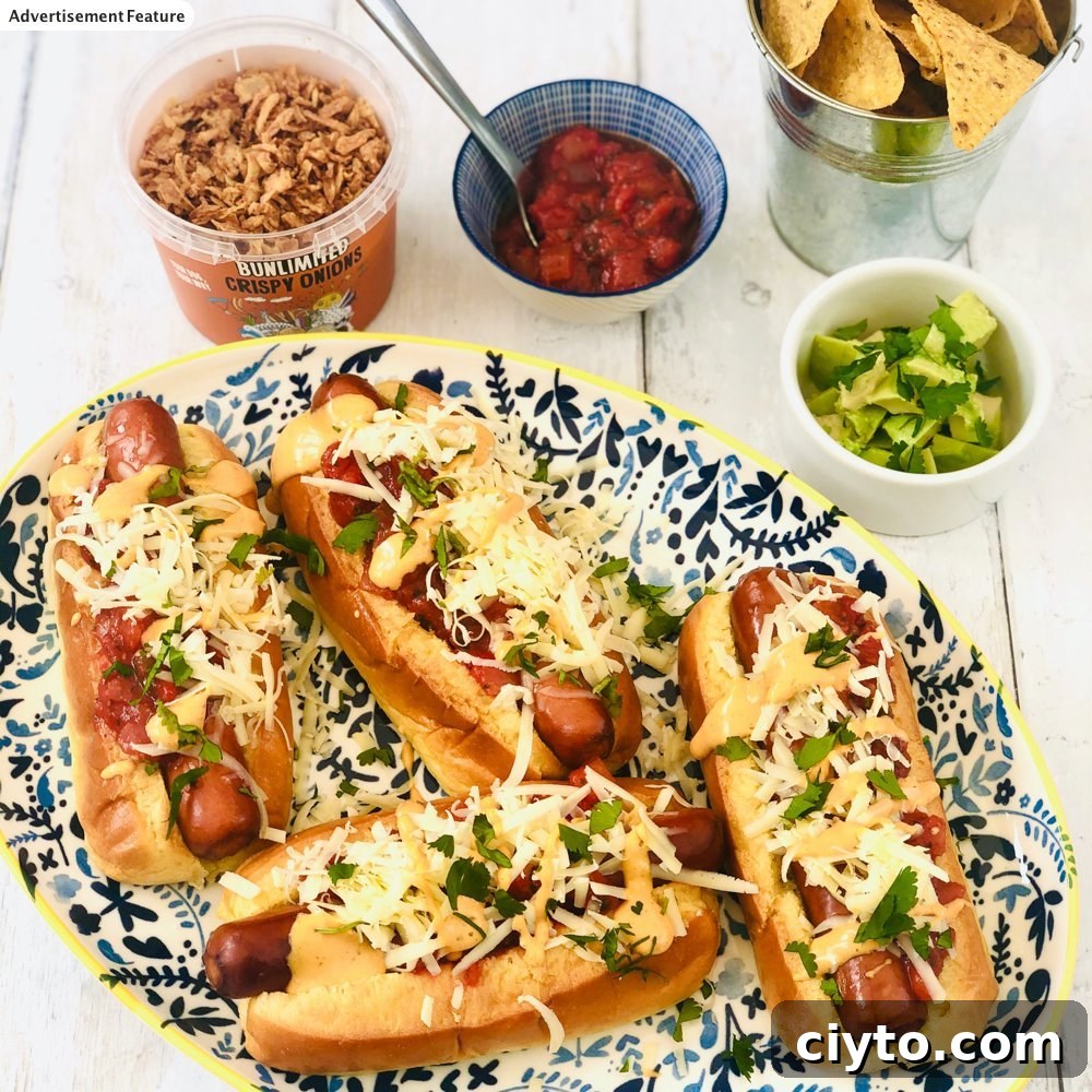 Lentil Salad with Crispy Halloumi and Prosciutto 5 Mexican hotdogs - soft brioche rolls stuffed with hot and spicy hotdog sausages topped with chipotle sauce, cheese, salsa and avocado, served with crispy onions and a side of nachos