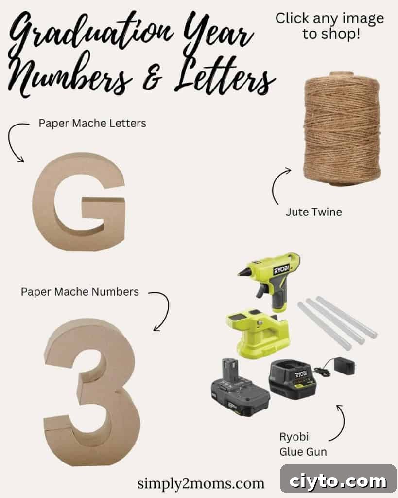 collage of product images needed to make graduation decorations