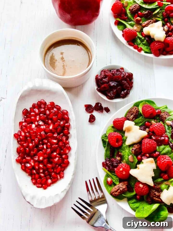 Christmas salad with pear trees drizzled with dressing