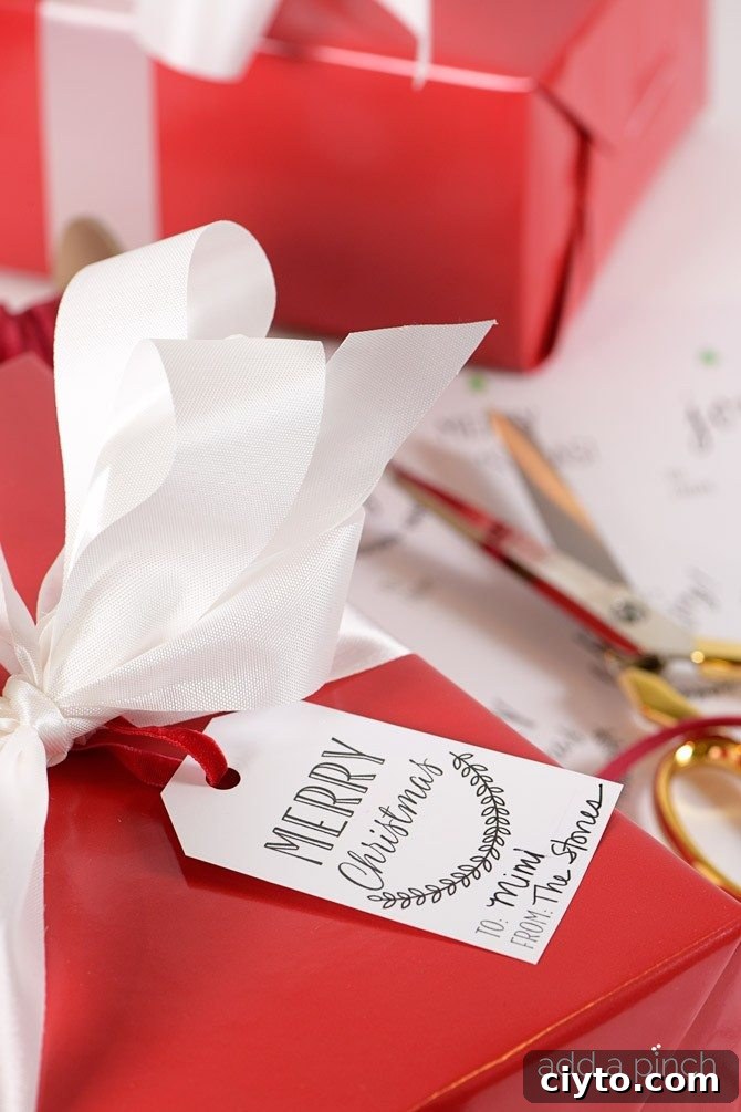 Free Printable Christmas Gift Tag Templates 3 Christmas gift tags just dress up a Christmas gift and make it even more special! These free printable Christmas gift tags are designed for quick and easy printing to make your holiday gift giving even easier! // addapinch.com