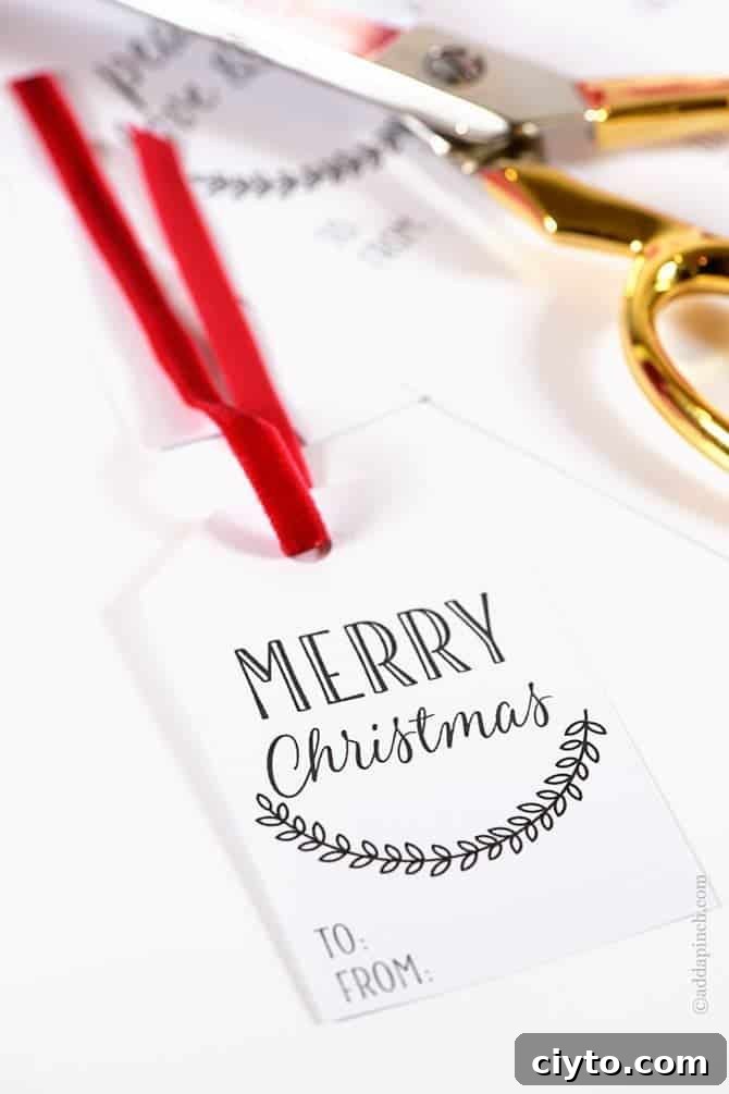 Free Printable Christmas Gift Tag Templates 4 Christmas gift tags just dress up a Christmas gift and make it even more special! These free printable Christmas gift tags are designed for quick and easy printing to make your holiday gift giving even easier! // addapinch.com