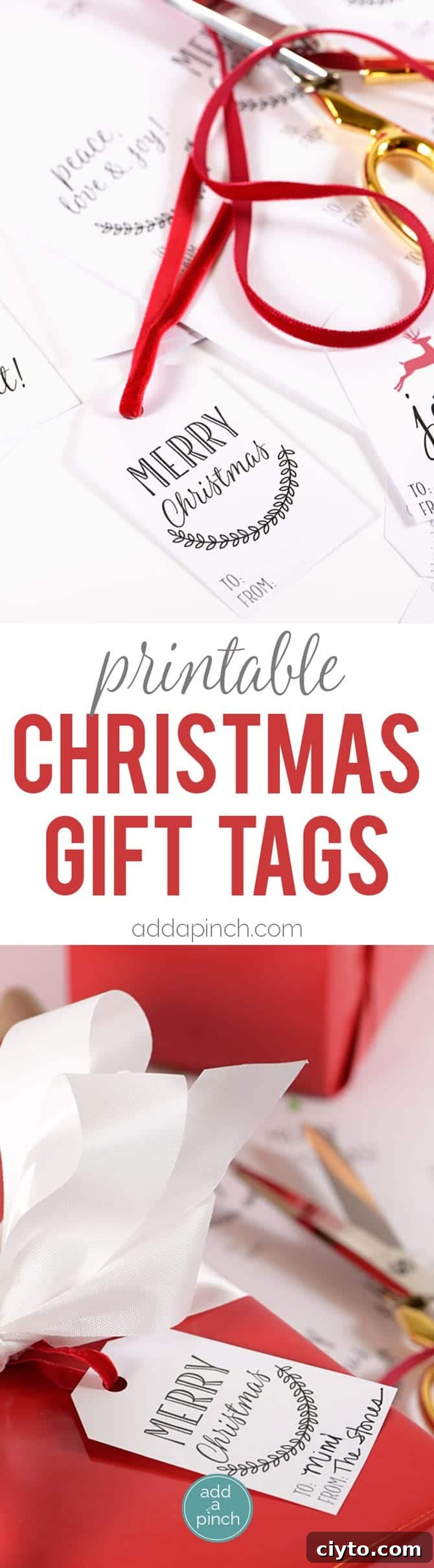 Free Printable Christmas Gift Tag Templates 6 Christmas gift tags just dress up a Christmas gift and make it even more special! These free printable Christmas gift tags are designed for quick and easy printing to make your holiday gift giving even easier! // addapinch.com