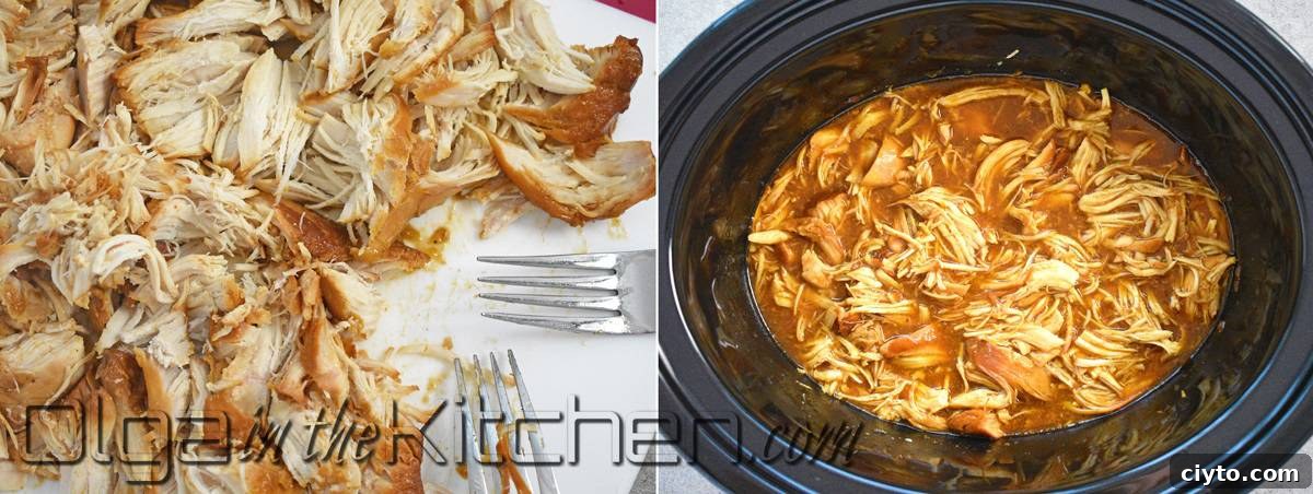 Slow Cooker BBQ Pulled Chicken Sandwiches 6 shredding pulled chicken