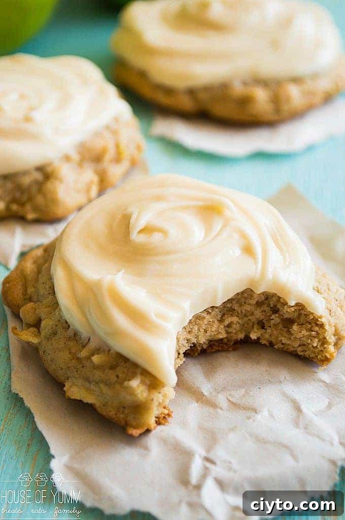 Warm Apple Cookies with Butterscotch Frosting 5 Soft & thick Apple Cookies. Topped with a sweet, fluffy cream cheese butterscotch frosting. These are a MUST make for Fall!