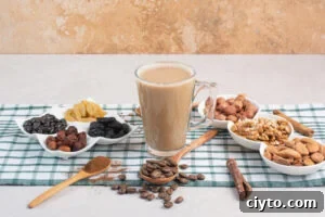 Various nuts with aroma cup of coffee