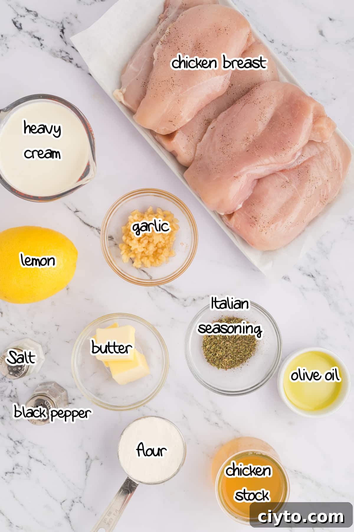 Lemon chicken ingredients on a countertop.