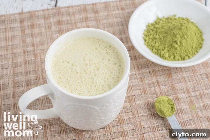 Low-Calorie Matcha Green Tea Latte Recipe for Natural Energy 3 hot matcha latte in mug