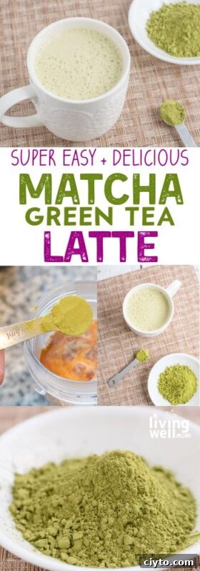 Low-Calorie Matcha Green Tea Latte Recipe for Natural Energy 12 super easy + delicious matcha green tea latte pinterest collage