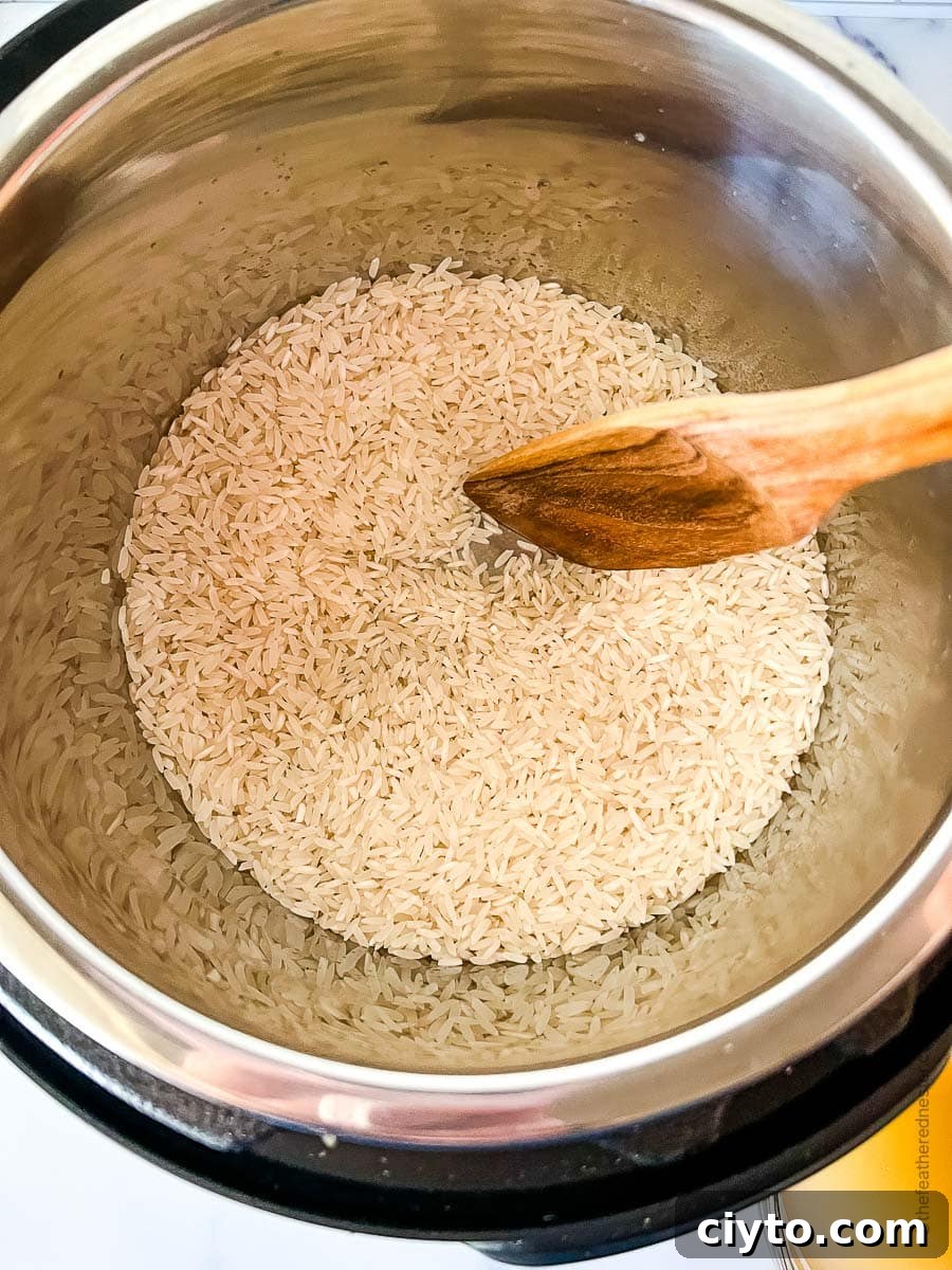 Sautéing Jasmine rice in the Instant Pot.