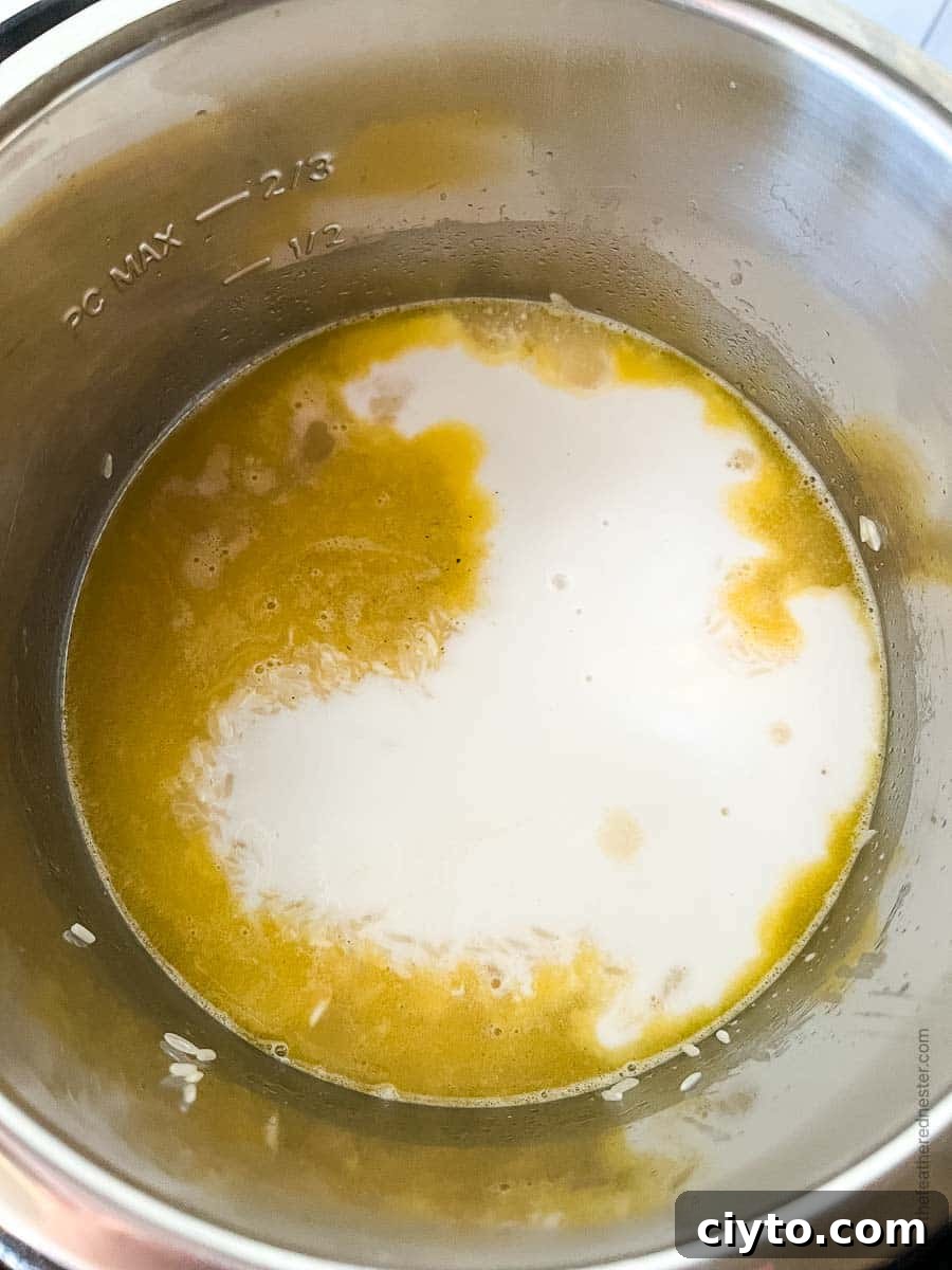 Coconut milk added to Instant Pot Jasmine rice.