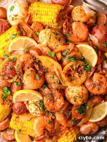 cajun shrimp boil on a large platter.