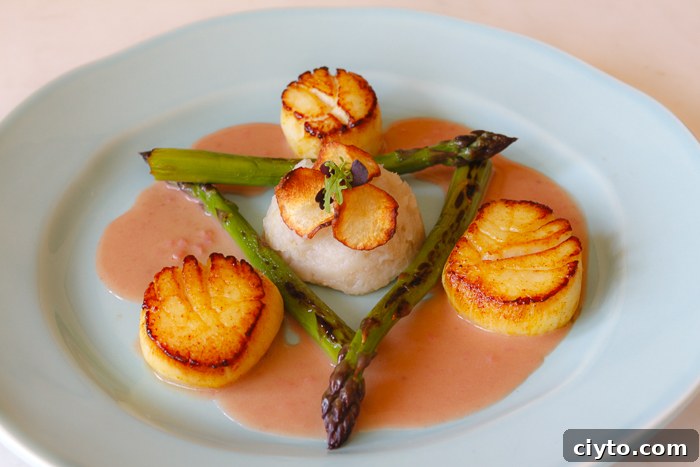 Scallops with Home Made Rhubarb Vinegar Butter Sauce