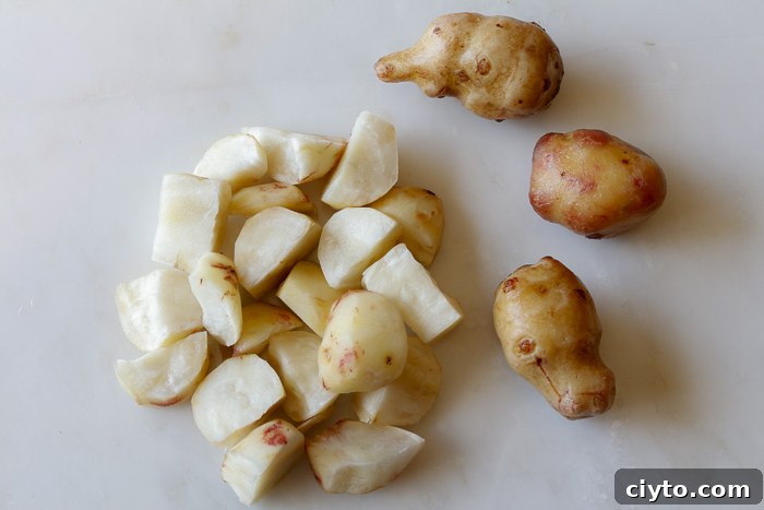 Peeled Jerusalem Artichokes, ready to steam