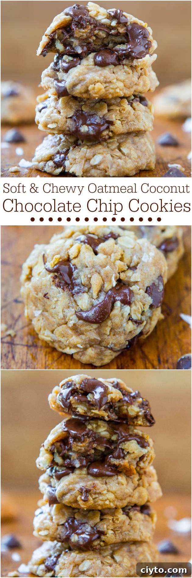 Soft chewy oatmeal coconut chocolate chip cookies