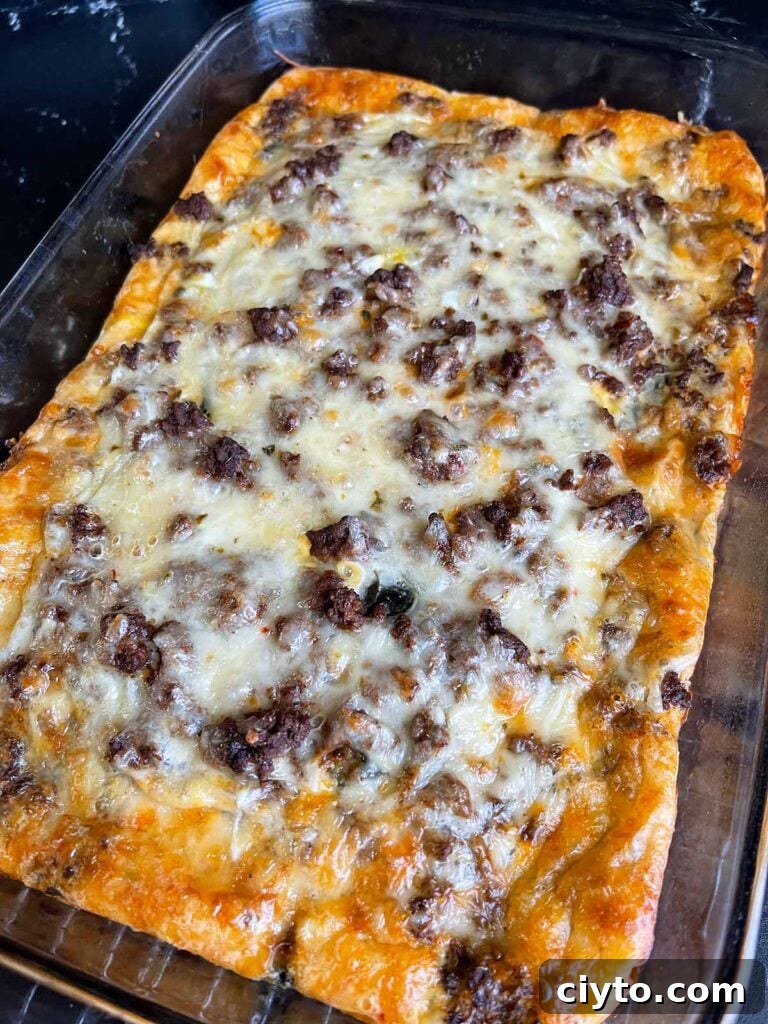 Chile Relleno Casserole in a glass baking dish.