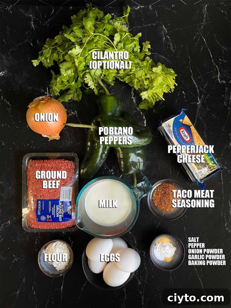 Ingredients picture for chile relleno casserole.