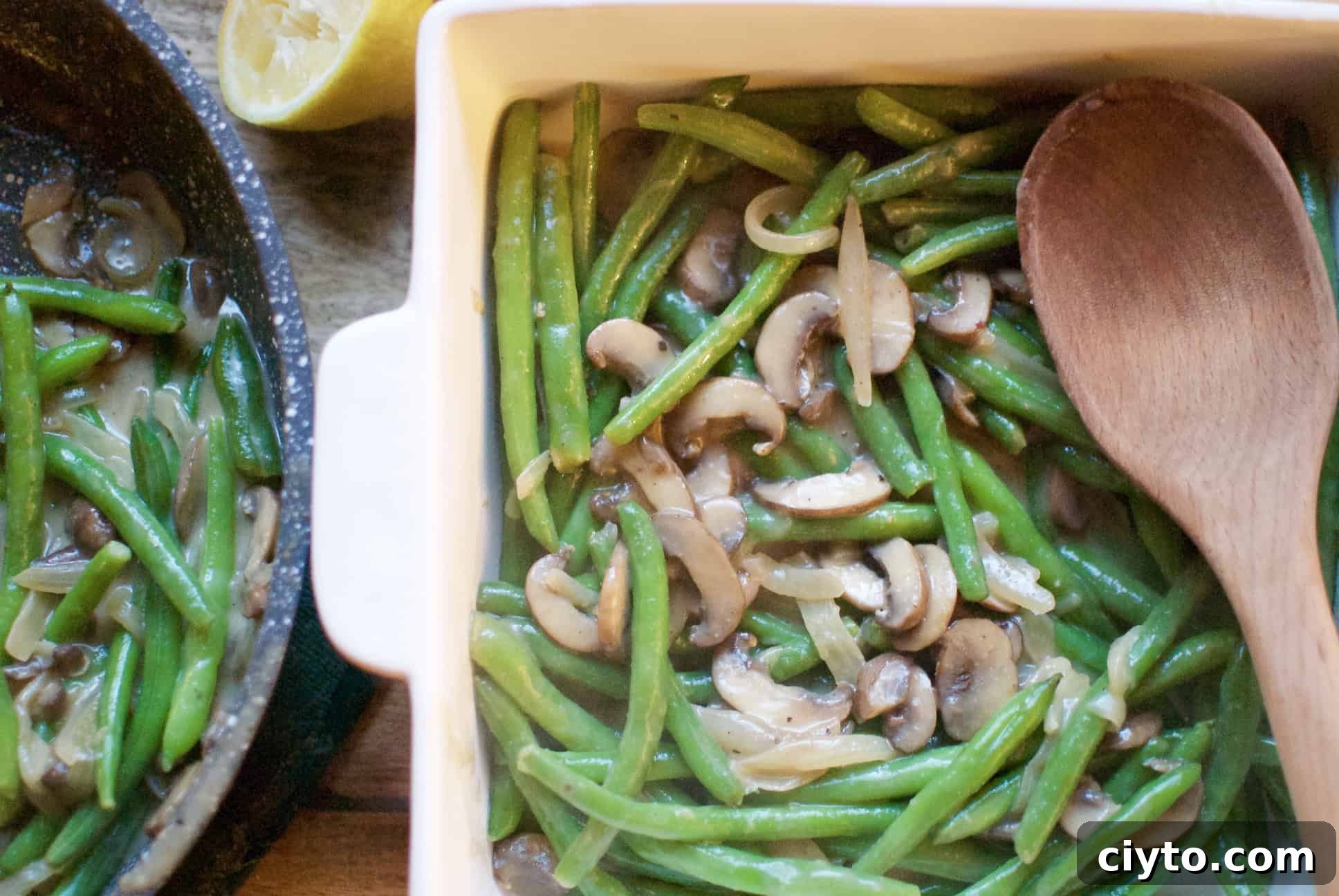 Sauteed Green Beans with Cremini Mushroom Sauce 10 green beans with cremini mushroom sauce