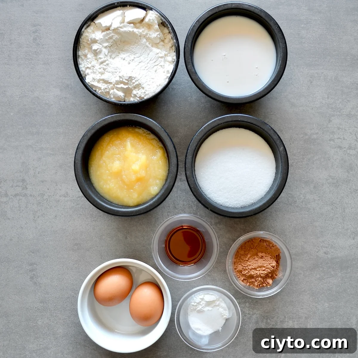 Measured ingredients for making marble cake