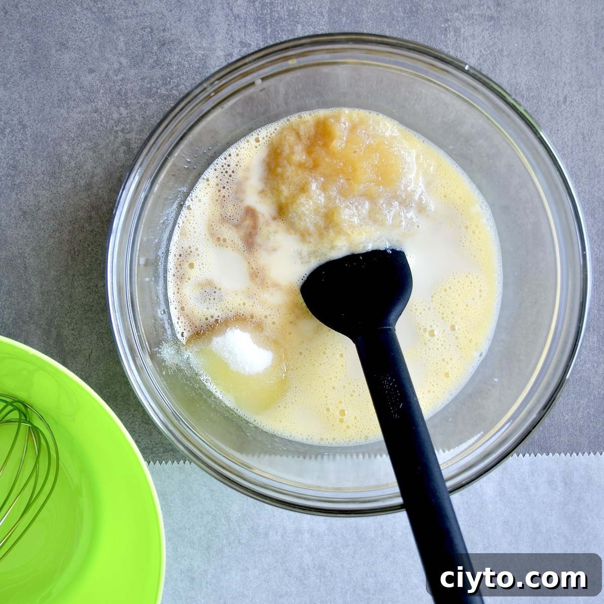 Mixing wet ingredients for baking
