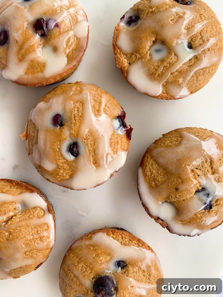 blueberry muffins with lemon coconut glaze