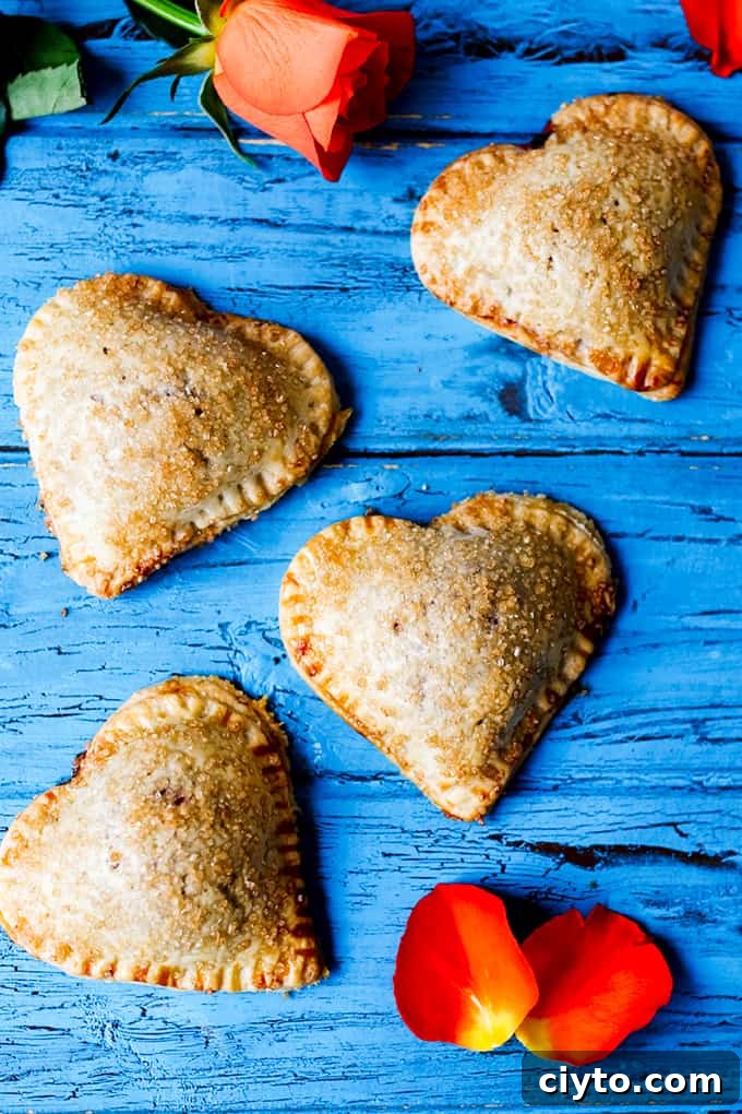 Valentine's Cherry Pie Recipes for a Romantic Dessert 2 Valentine's Day Cherry Pies on a blue board
