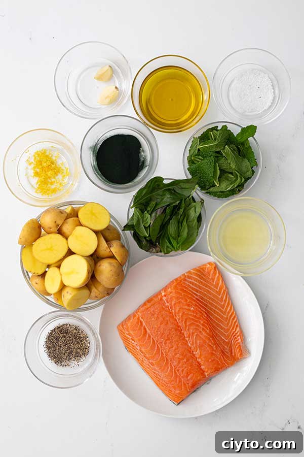 Gluten-Free Sheet Pan Salmon with Spirulina Infused Pesto Ingredients