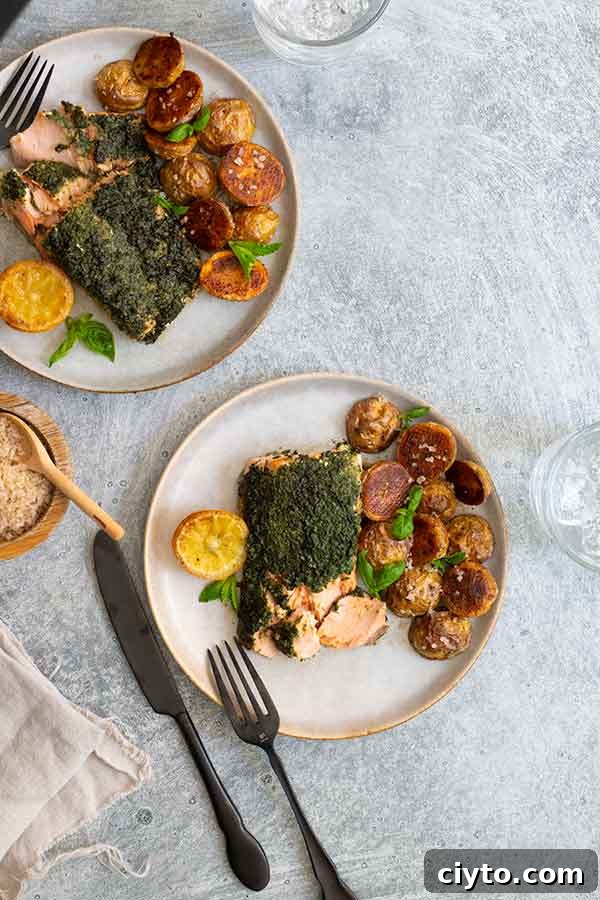 Sheet Pan Salmon with Spirulina Infused Pesto Recipe