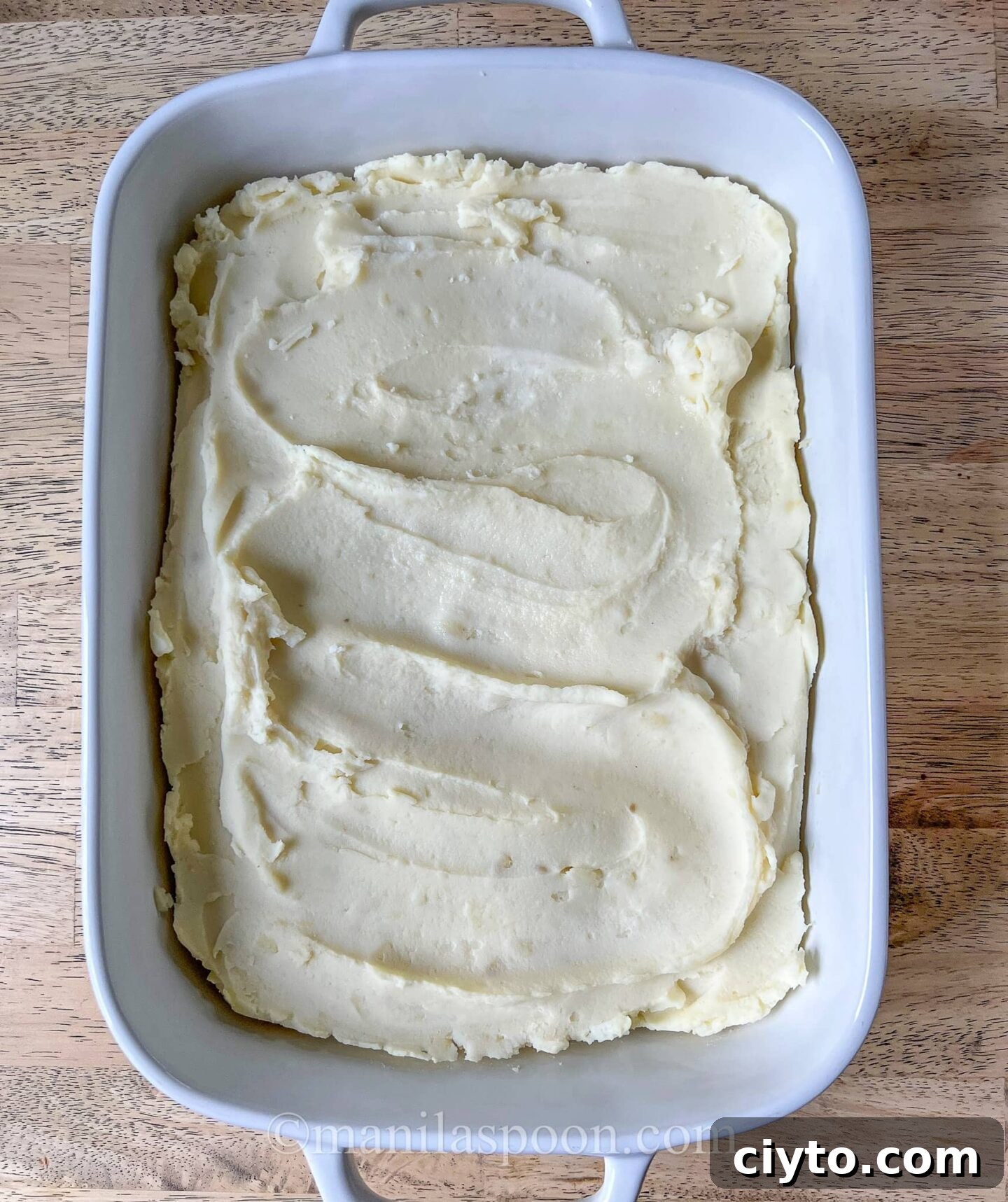 Mashed potatoes in baking dish