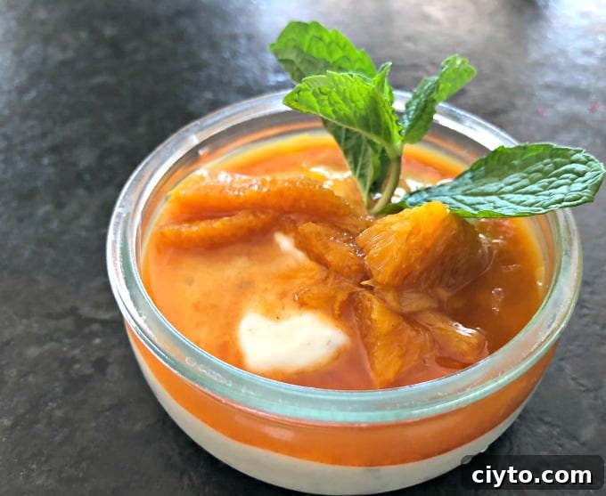 Skinny cardamom yogurt pudding topped with oranges and mint