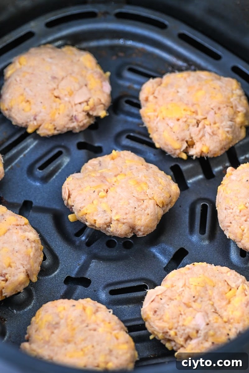 Uncooked Keto Air Fryer Tuna Bites in the air fryer