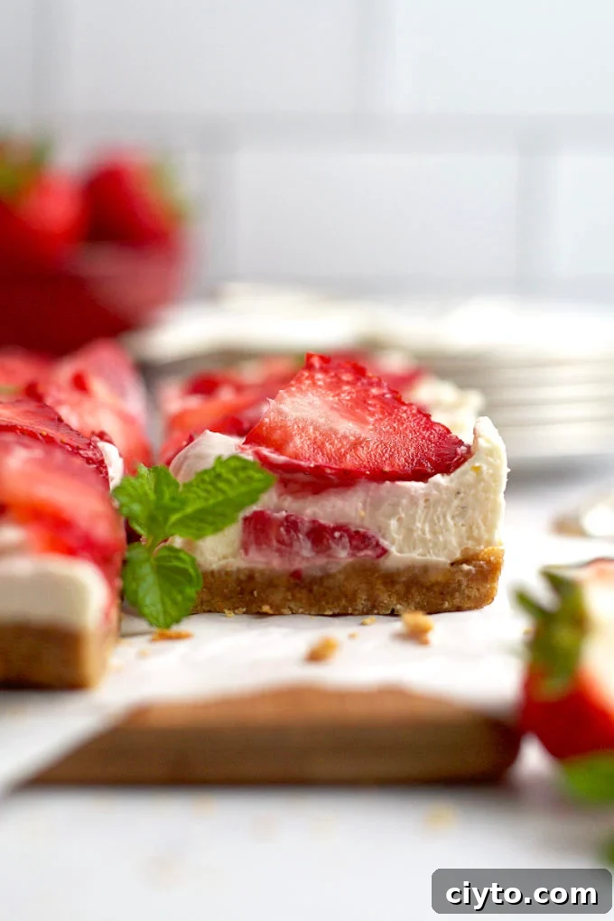 side view of no bake mascarpone cheesecake square