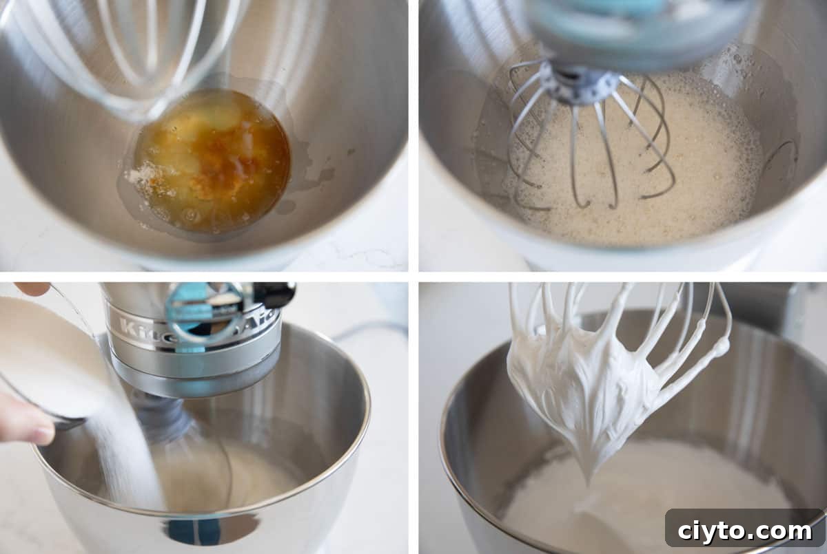 Steps to make the meringue for Meringue Mushrooms.