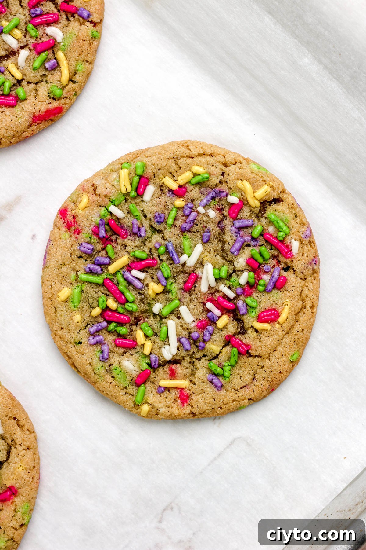 Sprinkle sugar cookies on a parchment paper lined baking sheet.