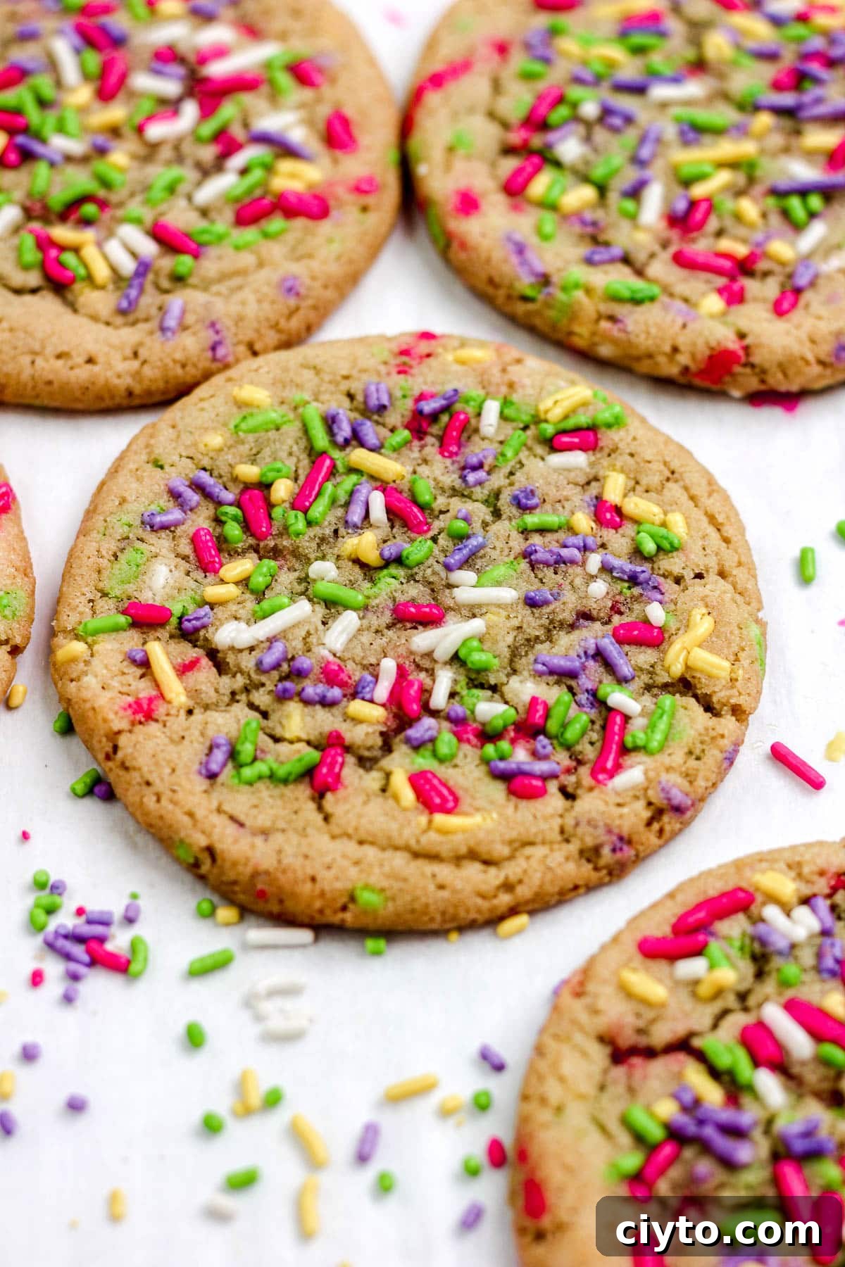 Sprinkle sugar cookies on a parchment paper lined baking sheet.