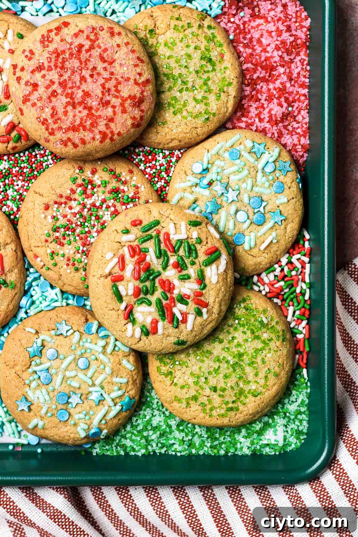 Close-up of sprinkle sugar cookies.