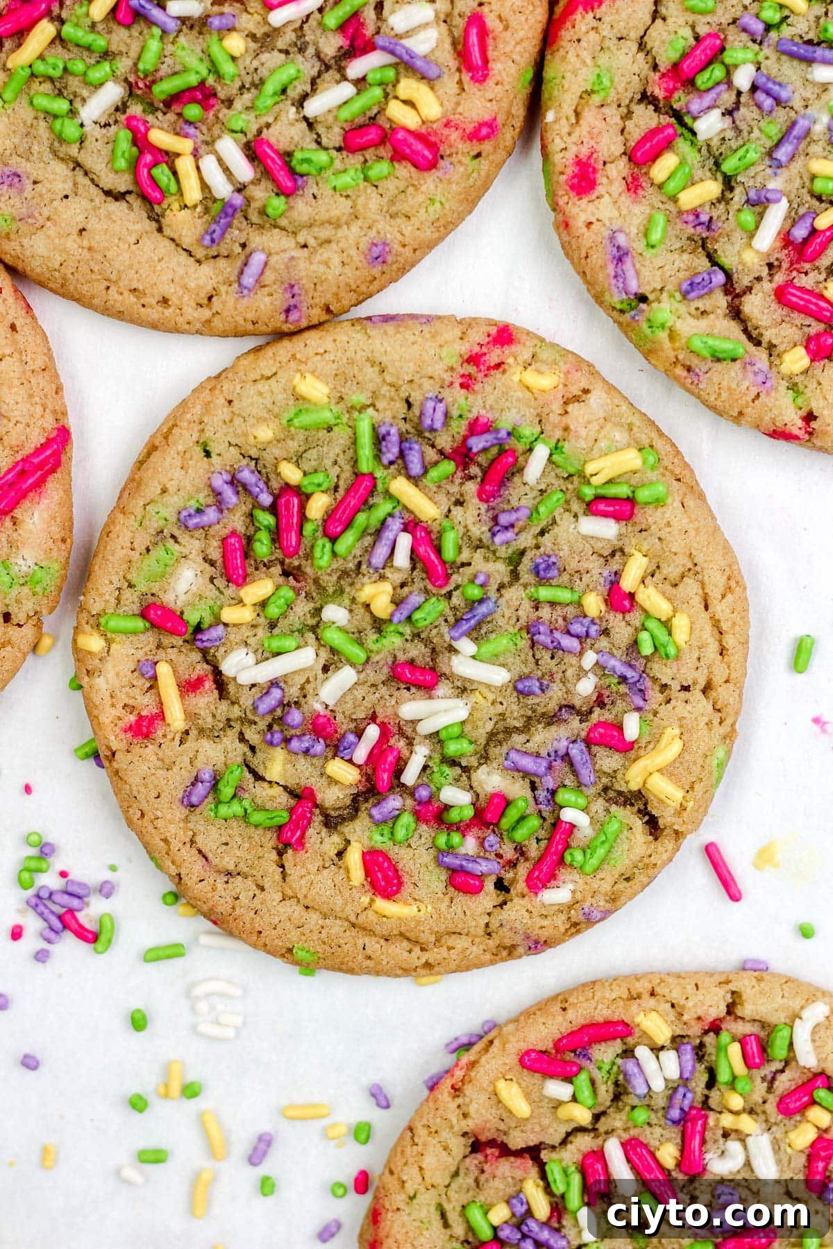 Sprinkle sugar cookies on a parchment paper lined baking sheet.