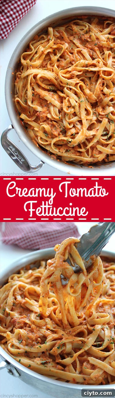 Creamy Tomato Fettuccine - perfect for a dinner side dish or even a meal. The pasta dish is creamy, full of flavor, and so easy to make. My family LOVES it!