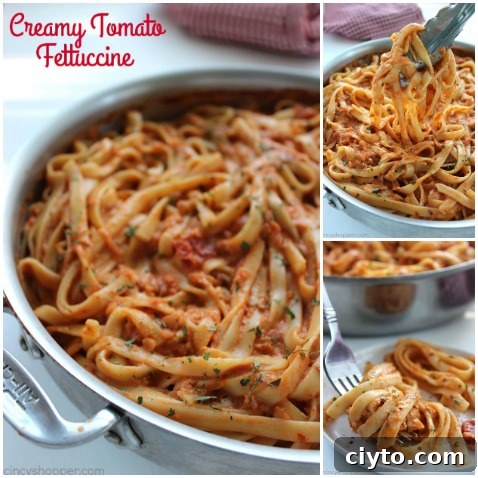 Creamy Tomato Fettuccine - perfect for a dinner side dish or even a meal. The pasta dish is creamy, full of flavor, and so easy to make. My family LOVES it!